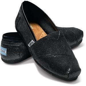 NWOT TOMS Black Sequin Glitter Slip On Shoes